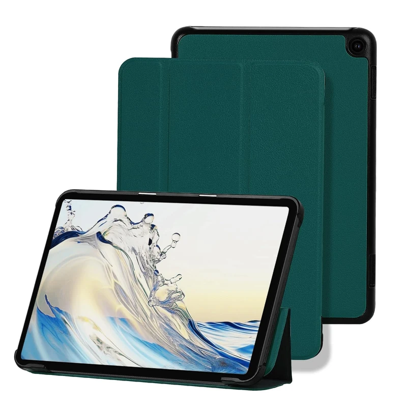 PU Material Protective Case, Triangular Bracket with Automatic Wake-up/Sleep Function, Incompatible with LG 8 (Dark Green)
