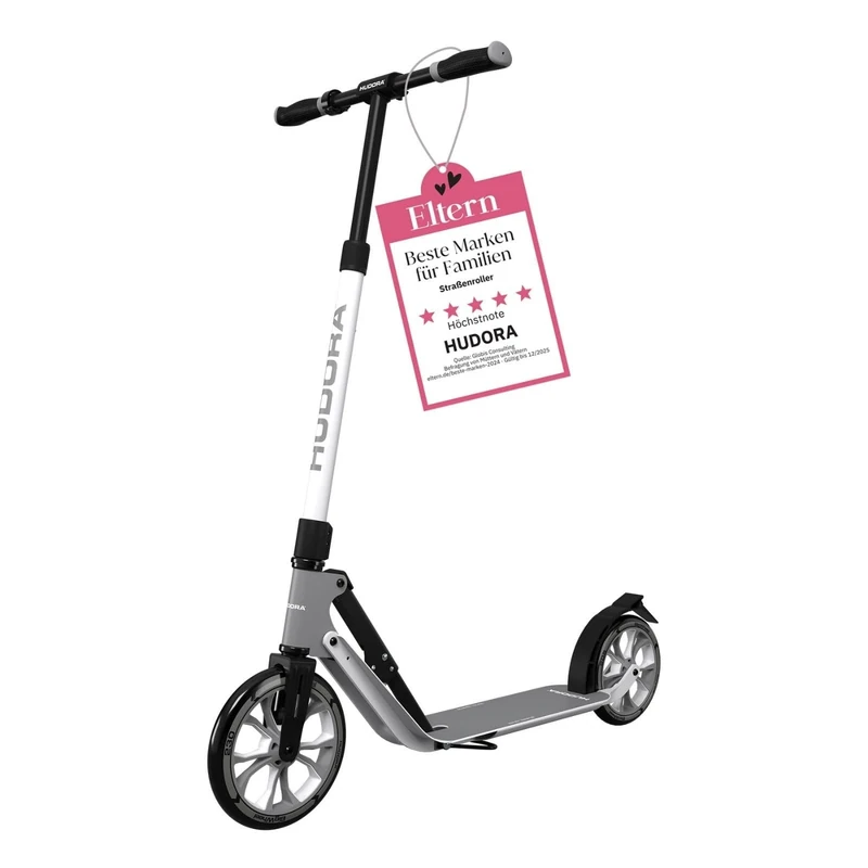 HUDORA BigWheel 230 Advanced Scooter - Stable aluminium scooter for up to 120kg - Quiet & foldable city scooter with stand & bell - Kick scooter for kids/teens & adults