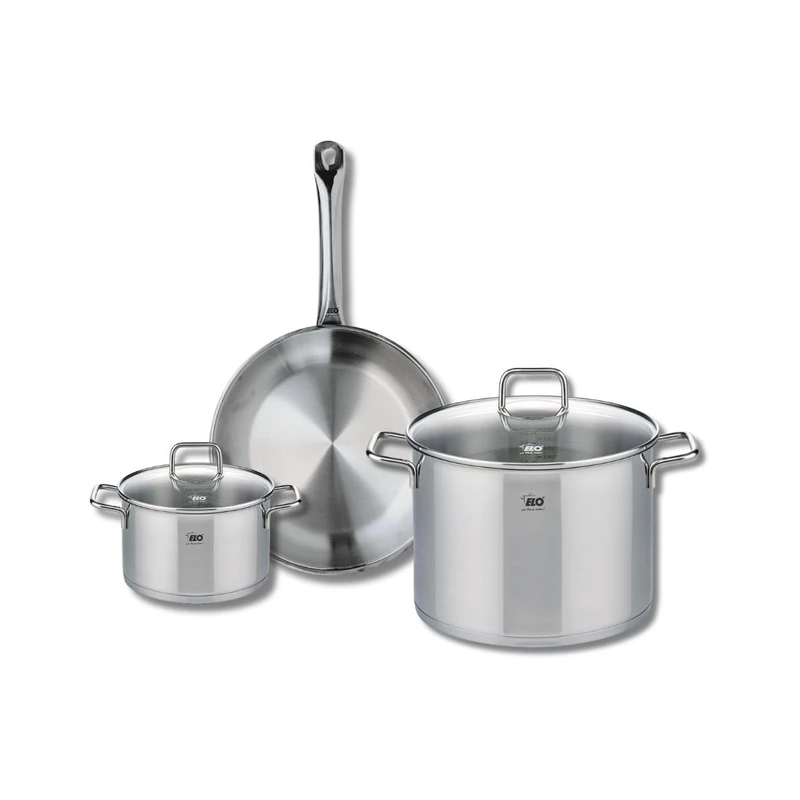 Elo Profi 9696650 3-Piece Cookware Set of 1 Frying Pan 28 cm and 2 Saucepans 16 and 26 cm Elo Profi Citrin, Stainless Steel, Induction