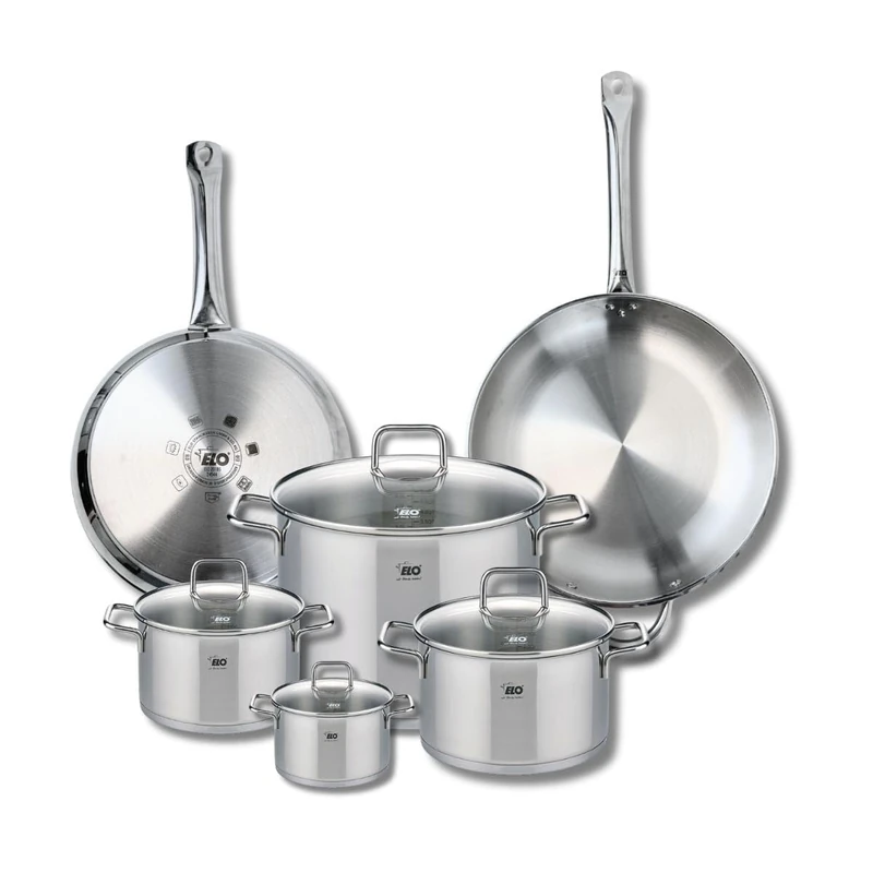 Elo Profi 9510550 6-Piece Cookware Set of 2 Frying Pans 28 and 32 cm and 4 Saucepans 12, 16, 20 and 26 cm Elo Profi Citrin, Stainless Steel, Induction