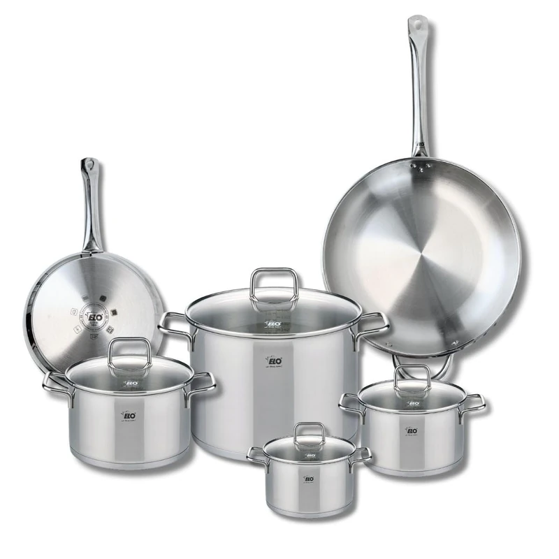 Elo Profi 9507550 6-Piece Cookware Set of 2 Frying Pans 24 and 32 cm and 4 Saucepans 14, 16, 20 and 26 cm Elo Profi Citrin, Stainless Steel, Induction