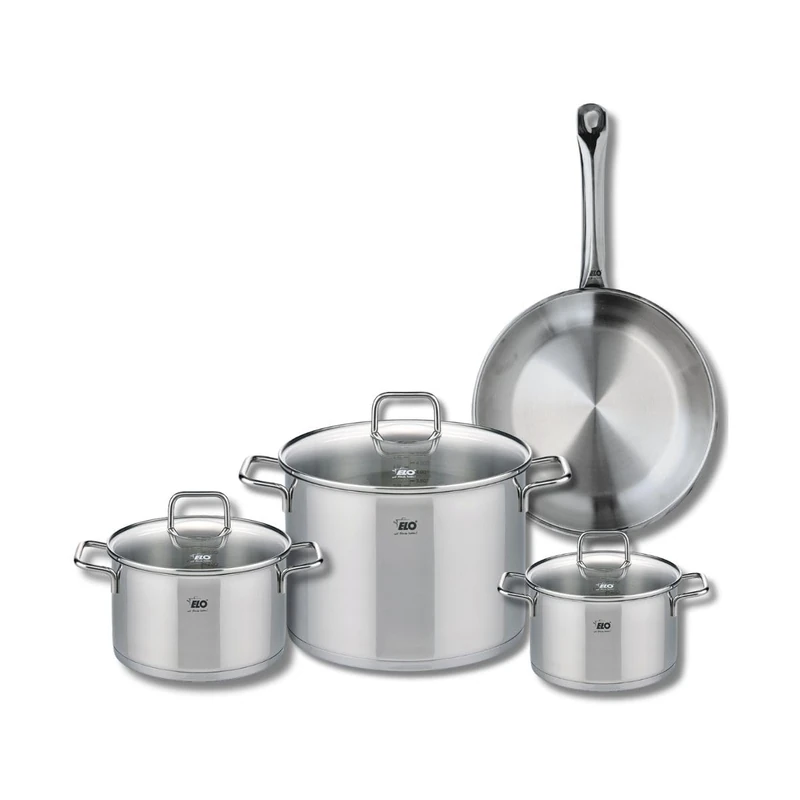 Elo Profi 9697750 4-Piece Cookware Set of 1 Frying Pan 28 cm and 3 Saucepans 16, 20 and 26 cm Elo Profi Citrin, Stainless Steel, Induction