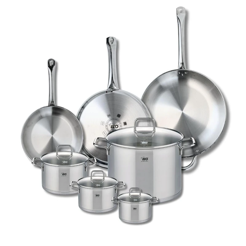 Elo Profi 9513450 7-Piece Cookware Set of 3 Frying Pans 24, 28 and 32 cm and 4 Saucepans 12, 14, 16 and 26 cm Citrin, Stainless Steel, Induction