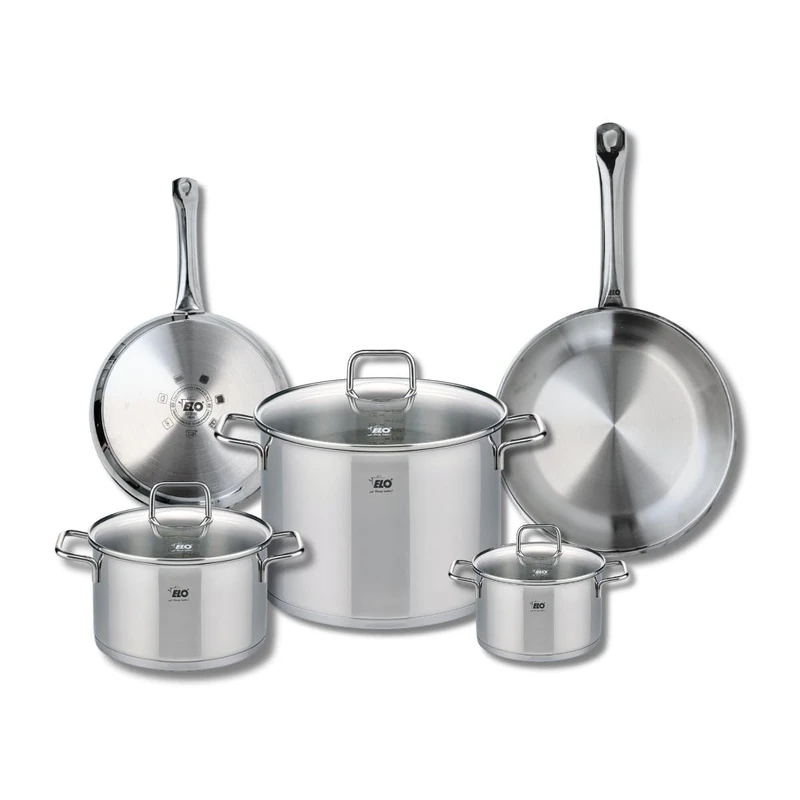 Elo Profi 9503850 Cookware Set of 2 Frying Pans 24 and 28 cm and 3 Saucepans 14, 20 and 26 cm Elo Profi Citrin, Stainless Steel, Induction