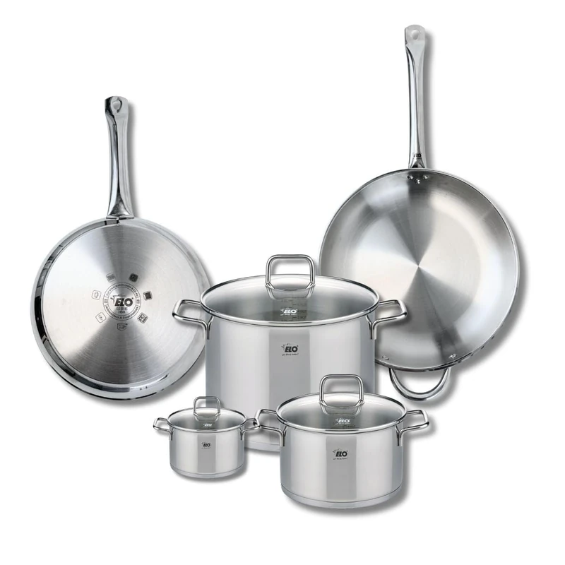 Elo Profi 9509750 Cooking Set of 2 Frying Pans 28 and 32 cm and 3 Saucepans 12, 20 and 26 cm Elo Profi Citrin, Stainless Steel, Induction