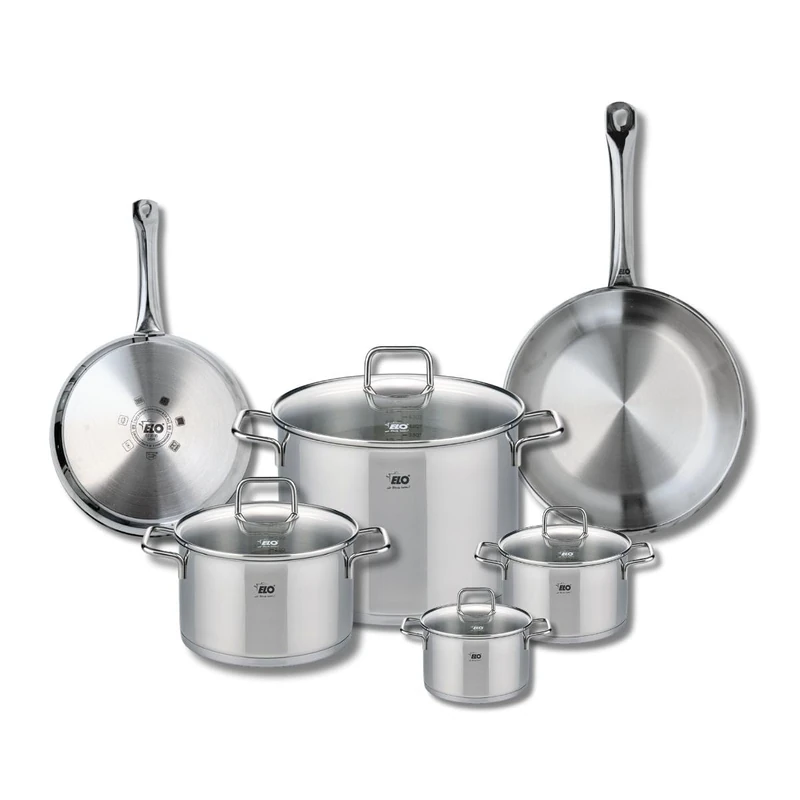 Elo Profi 9504250 6-Piece Cookware Set of 2 Frying Pans 24 and 28 cm and 4 Saucepans 12, 14, 20 and 26 cm Elo Profi Citrin, Stainless Steel, Induction