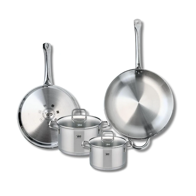 ELO 9508950 4-Piece Cookware Set of 2 Frying Pans 28 and 32 cm and 2 Saucepans 16 and 20 cm Elo Profi Citrin, Stainless Steel, Induction