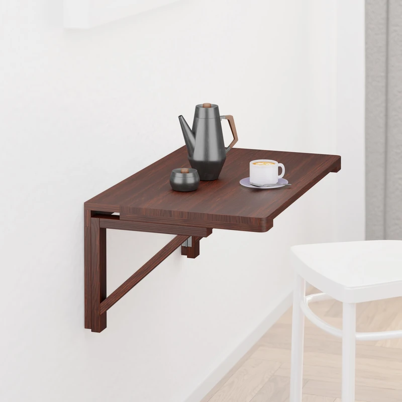 Relaxdays Wall-Mounted Folding Table, WXD: 60 x 40 cm, Wood, Space-Saving Desk, Dining Room & Kitchen, Office, Brown