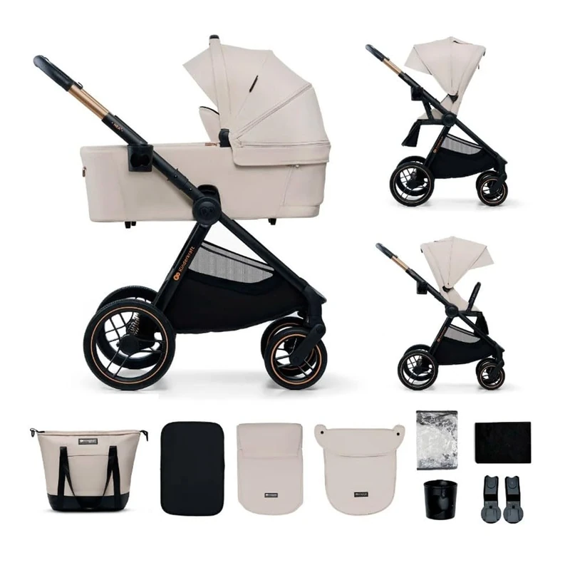 Kinderkraft NEA 2, Baby Stroller from Birth to 22 kg, One-Handed Folding, Large Hood, 4 Cushioning Wheels, UPF 50+ Filter, Basket up to 5 kg, Beige