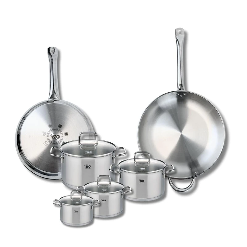 Elo Profi 9510250 6-Piece Cookware Set of 2 Frying Pans 28 and 32 cm and 4 Saucepans 12, 14, 16 and 20 cm Citrin, Stainless Steel, Induction