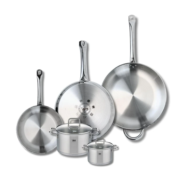 Elo Profi 9511450 Cookware Set of 3 Frying Pans 24, 28 and 32 cm and 2 Saucepans 12 and 16 cm Elo Profi Citrin, Stainless Steel, Induction - Image 1