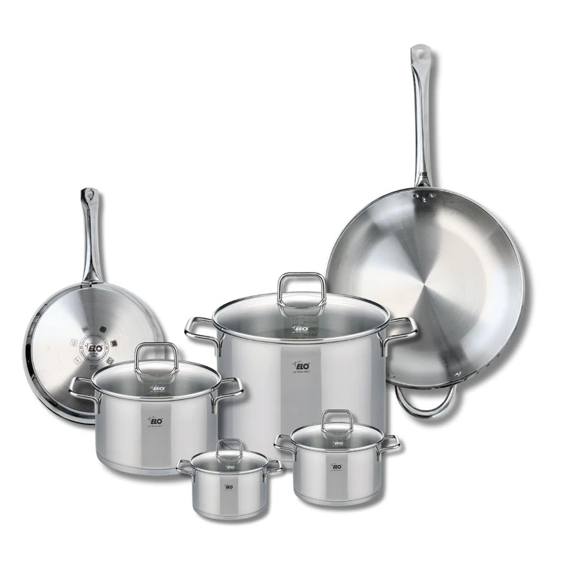 Elo Profi 9507350 6-Piece Cookware Set of 2 Frying Pans 24 and 32 cm and 4 Saucepans 12, 14, 20 and 26 cm Elo Profi Citrin, Stainless Steel, Induction