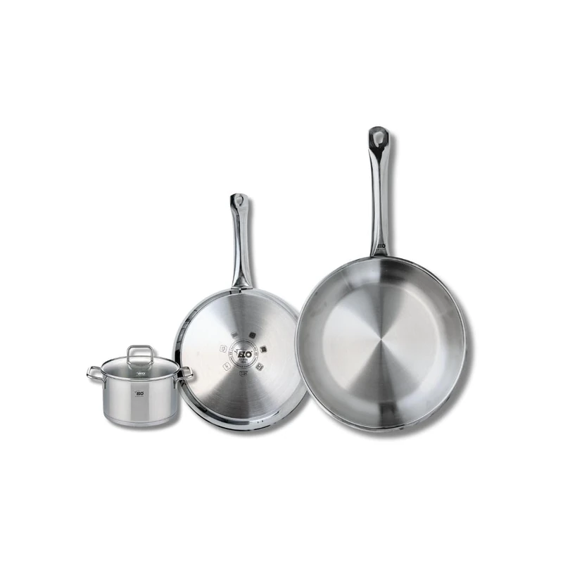 ELO 9501550 3-Piece Cookware Set of 2 Frying Pans 24 and 28 cm and 1 Saucepan 12 cm Elo Profi Citrin, Stainless Steel, Induction - Image 1
