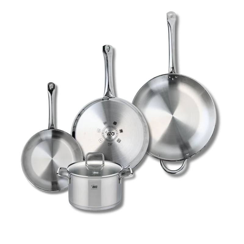 ELO 9511150 4-Piece Cookware Set of 3 Frying Pans 24, 28 and 32 cm and 1 Saucepan 20 cm Elo Profi Citrin, Stainless Steel, Induction