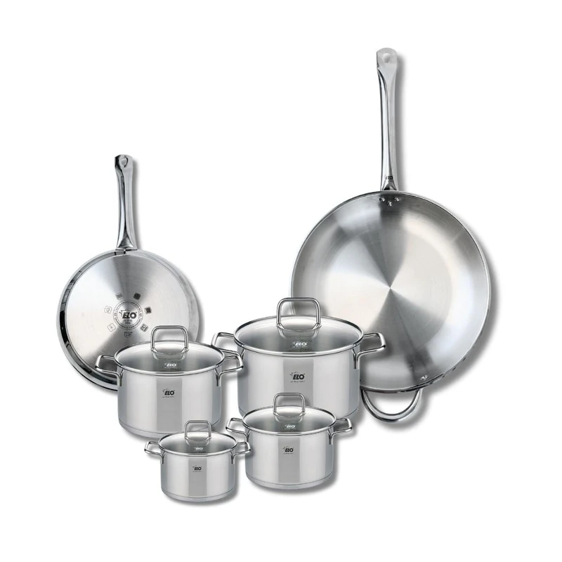 Elo Profi 9507150 6-Piece Cookware Set of 2 Frying Pans 24 and 32 cm and 4 Saucepans 12, 14, 16 and 20 cm Citrin, Stainless Steel, Induction