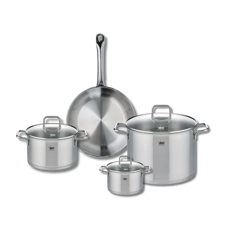Elo Profi 9697650 4-Piece Cookware Set of 1 Frying Pan 28 cm and 3 Saucepans 14, 20 and 26 cm Elo Profi Citrin, Stainless Steel, Induction