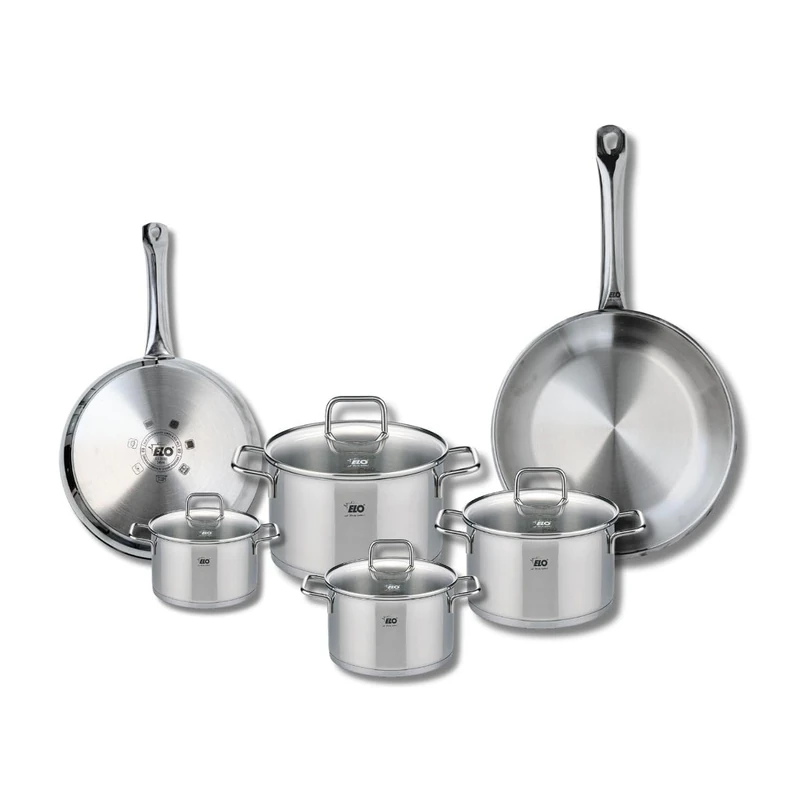 Elo Profi 9504050 6-Piece Cookware Set of 2 Frying Pans 24 and 28 cm and 4 Saucepans 12, 14, 16 and 20 cm Citrin, Stainless Steel, Induction