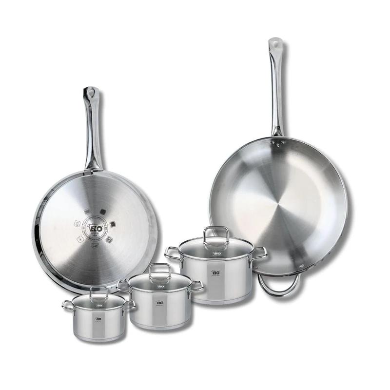 ELO 9509250 5-Piece Cookware Set of 2 Frying Pans 28 and 32 cm and 3 Saucepans 12, 14 and 16 cm Elo Profi Citrin, Stainless Steel, Induction