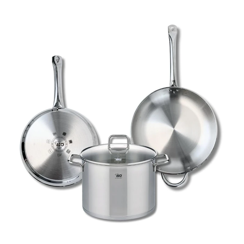 ELO 9508150 3-Piece Cookware Set of 2 Frying Pans 28 and 32 cm and 1 Saucepan 26 cm Elo Profi Citrin, Stainless Steel, Induction