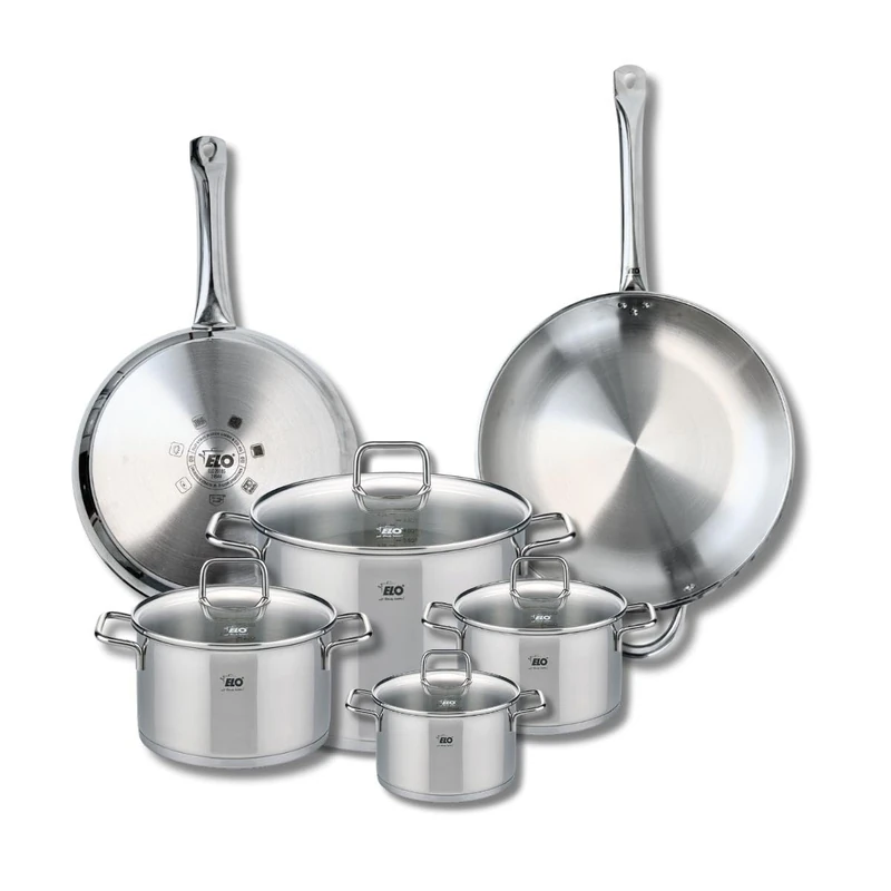 Elo Profi 9510650 6-Piece Cookware Set of 2 Frying Pans 28 and 32 cm and 4 Saucepans 14, 16, 20 and 26 cm Elo Profi Citrin, Stainless Steel, Induction