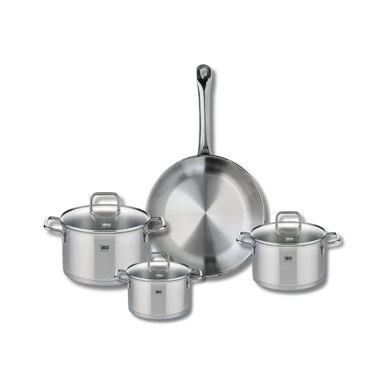 Elo Profi 9697450 4-Piece Cookware Set of 1 Frying Pan 28 cm and 3 Saucepans 14, 16 and 20 cm Elo Profi Citrin, Stainless Steel, Induction