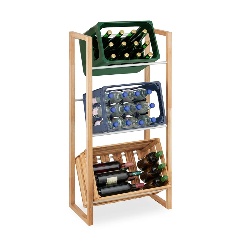 Relaxdays Drink Crate Rack, for 3 Boxes, Beer, Wine, Beverage, Kitchen, Holder, Storage, 112 x 58 x 32 cm, Wood & Iron