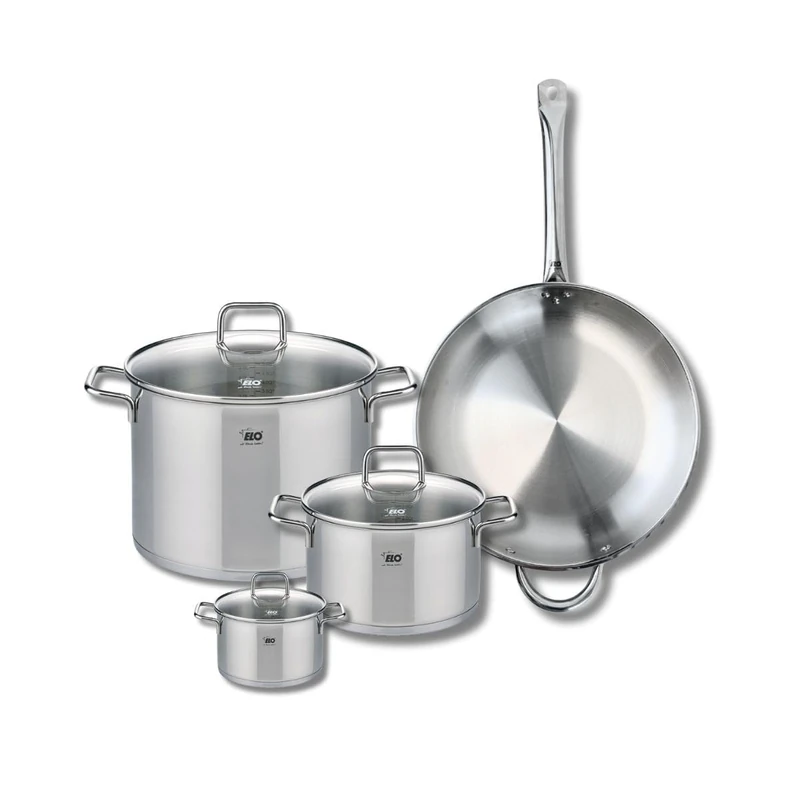 Elo Profi 9500450 4-Piece Cookware Set of 1 Frying Pan 32 cm and 3 Saucepans 12, 20 and 26 cm Elo Profi Citrin, Stainless Steel, Induction