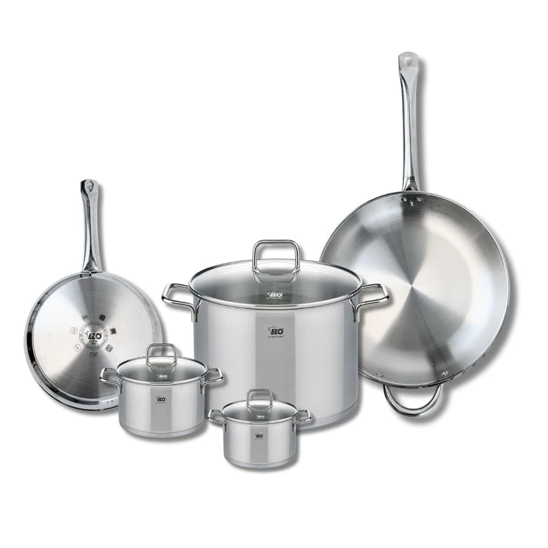ELO 9506350 5-Piece Cookware Set of 2 Frying Pans 24 and 32 cm and 3 Saucepans 12, 14 and 26 cm Elo Profi Citrin, Stainless Steel, Induction
