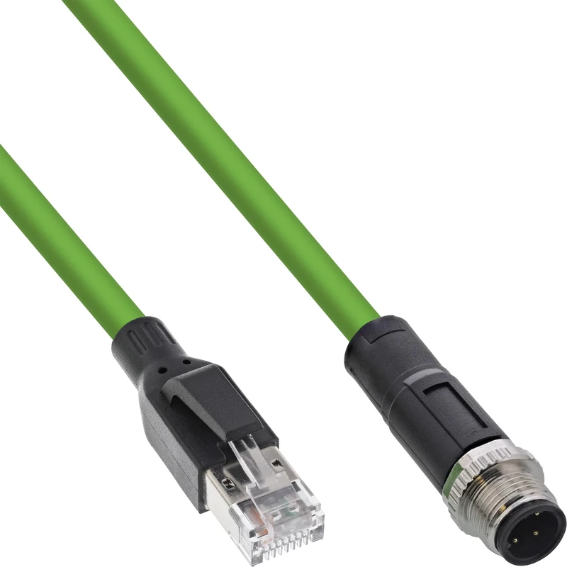 InLine Industrial Network Cable, M12 4-Pin D-Coded Plug to RJ45 Plug, Ethernet Cat. 5e M12 4-Pin PUR, 15 m, 40415