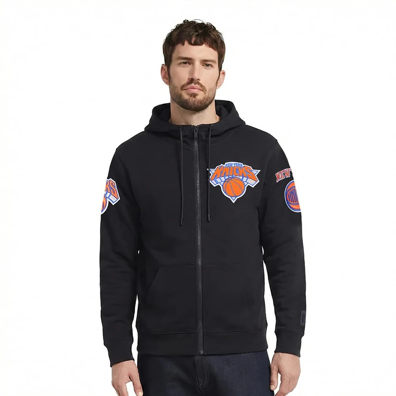 Pro Standard Mens NBA New York Knicks Classic Chenille Full Zip Hoodie Black XL