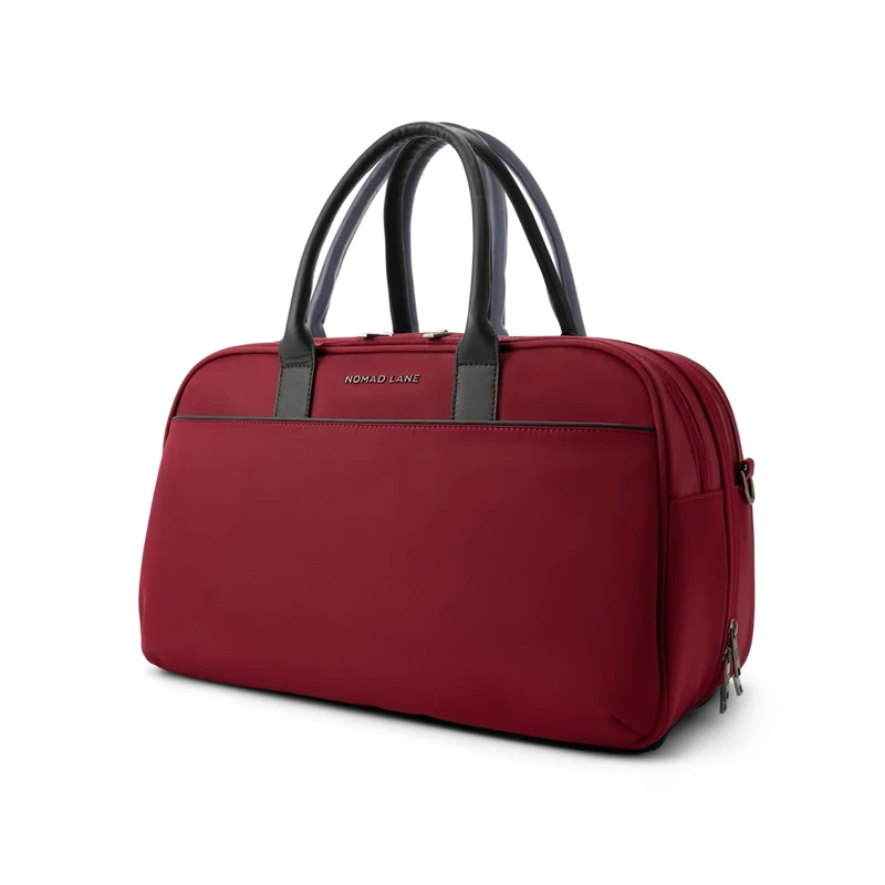 Nomad Lane The Bento Bag Carry-On Luggage Duffel Bag, Durable & Lightweight Suitcase. Personal Item Weekender Overnight Travel Bag for Men & Women, Bordeaux Berry, 17” W x 8” D x 10” H, Bento Bag