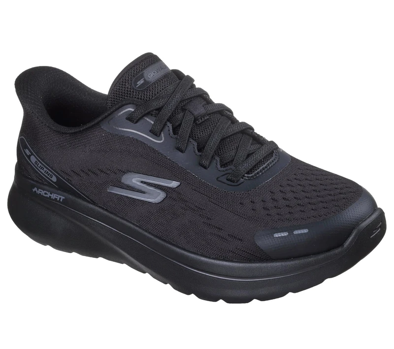 Skechers Women's Go Walk Arch Fit N-Joy Emory Slip-On Sneakers, Black Textile/Black Trim, 5.5 UK