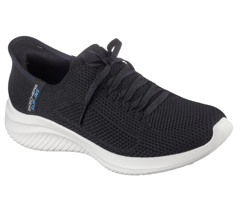 Skechers Women's Ultra Flex 3.0 Elevated Motion Slip-On Sneakers, Black Knit/White Trim, 3 UK