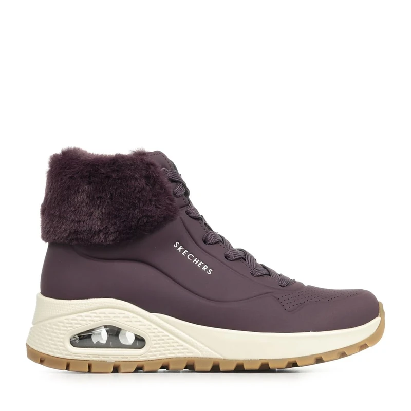 Skechers Women's Uno Rugged Fall Air Sneaker, Wine Durabuck/Faux Fur, 8 UK