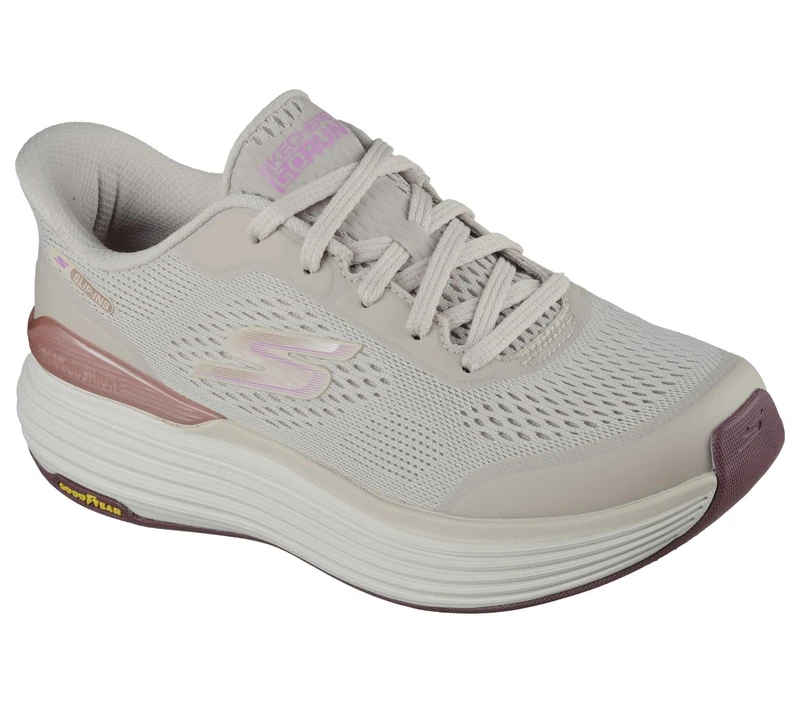 Skechers Women's Max Cushioning Suspension Chrone Sneaker, Natural Synthetic/Trim, 3.5 UK