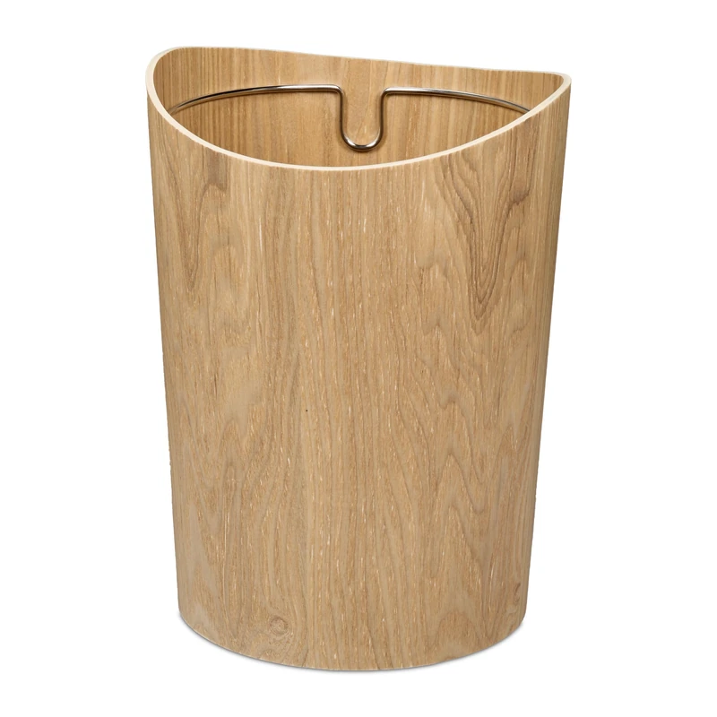 Relaxdays Waste Paper Bin, 9L Capacity, Wood Effect, 30 x 23 cm, Metal Ring for Liner, Office Wastebasket, Light Brown
