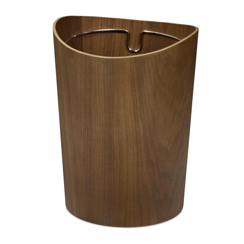 Relaxdays Waste Paper Bin, 9L Capacity, Wood Effect, 30 x 23 cm, Metal Ring for Liner, Round, Office Wastebasket, Brown