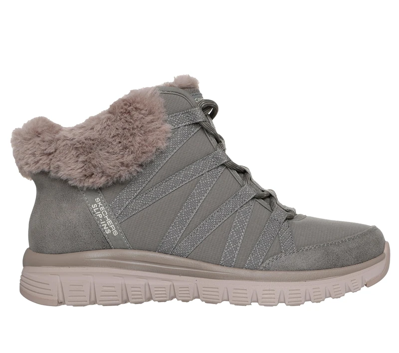 Skechers Women's Graceful Cozy Strolls Slip-On Sneakers, Olive Nylon/Webbing/Faux Fur, 5 UK