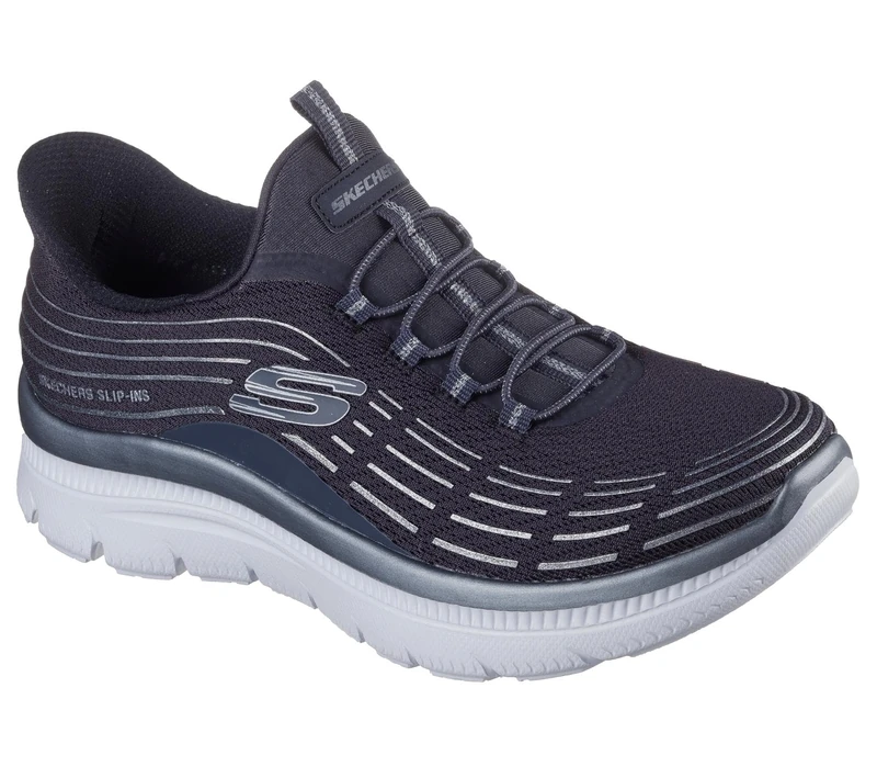 Skechers Women's Summits Plus Soft Luster Trainers, Charcoal Mesh/Silver Trim, 3.5 UK