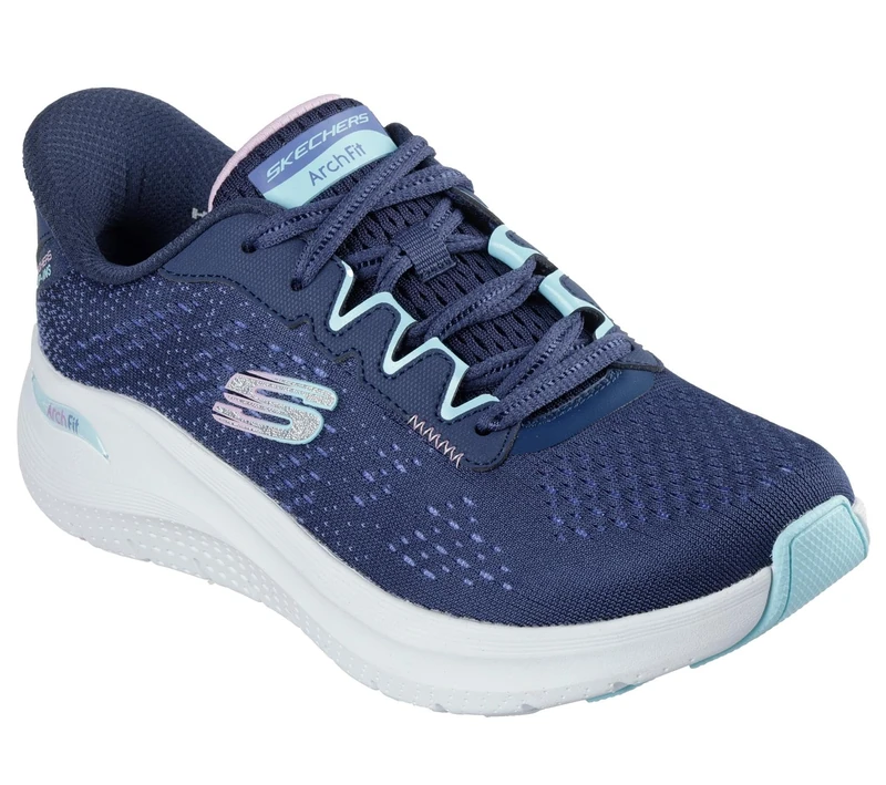 Skechers Women's Arch Fit 2.0 Fresh Pace Sneaker, Navy Mesh/Duraleather/Multi Trim, 5 UK