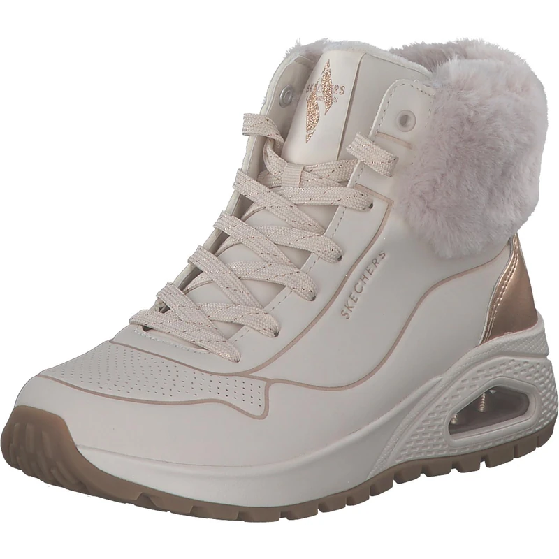 Skechers Women's Uno Rugged Fall Shimmer Boots, Natural Durabuck/Gold Metallic/Faux Fur, 5 UK