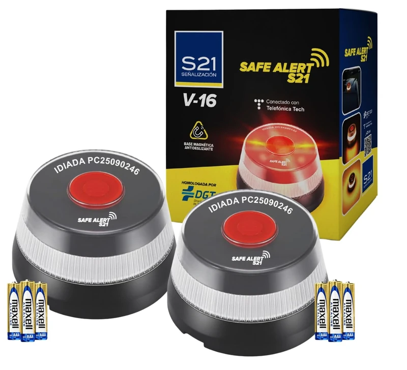 S21 Señalización 2 Pack BALIZA V-16, Acrylonitrile Butadiene Styrene (ABS), Black, 2 Pack, 2