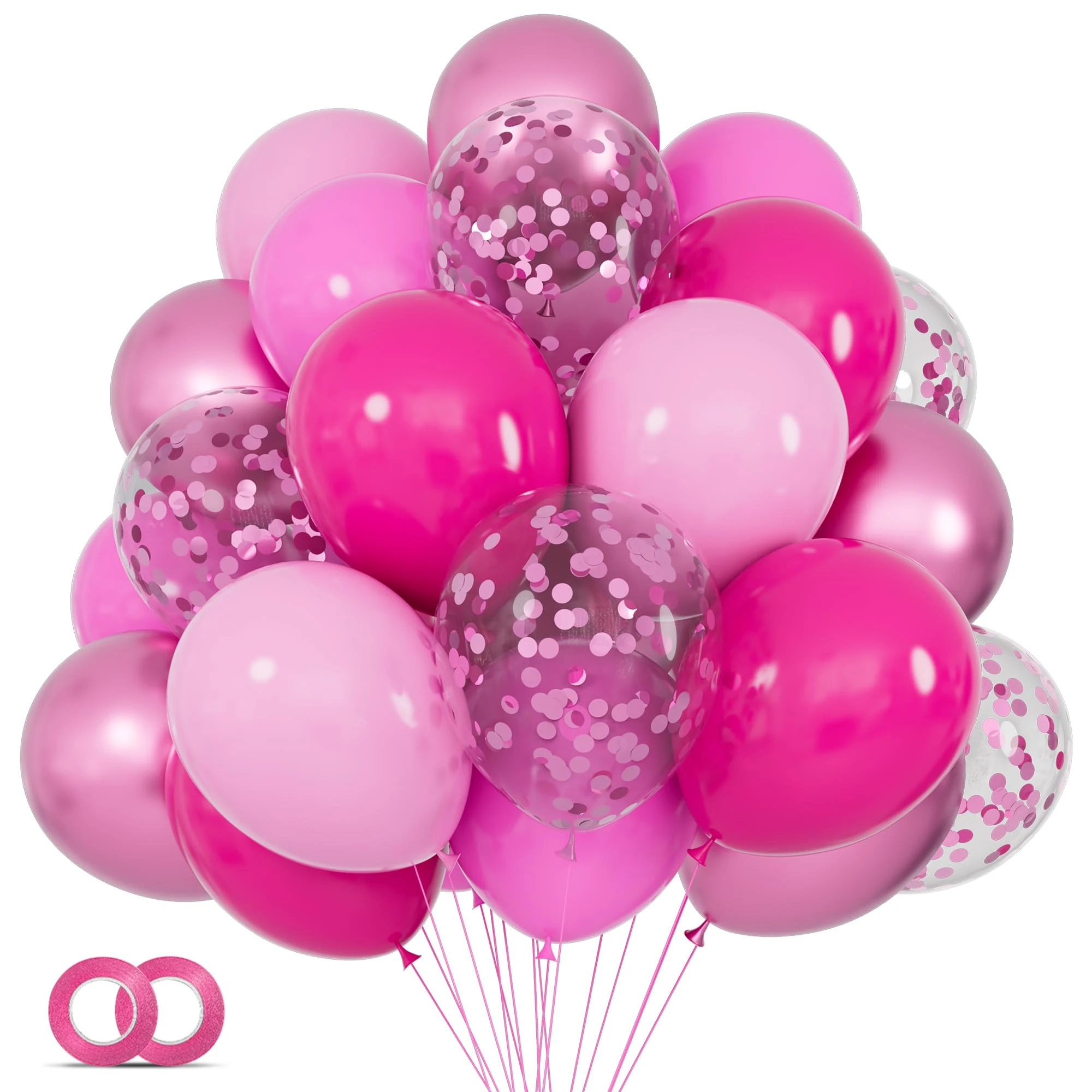 68 Pcs Pink Balloons Set 12 Inch, Hot Pink Latex Balloon Confetti Ballon Pastel Pink Metallic Party Balloons Helium for Girls Women Baby Shower Princess Wedding Birthday Party Decoration