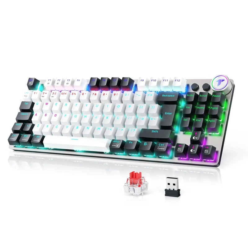 TECURS Mechanical Gaming Keyboard Wireless, 80% TKL Backlit Bluetooth Mechanical Keyboard Red Switch QWERTY, Tri-Mode (2.4G/BT5.0/Wired), Anti-Ghosting, LED Lighting for Computer/PC/Windows/Xbox