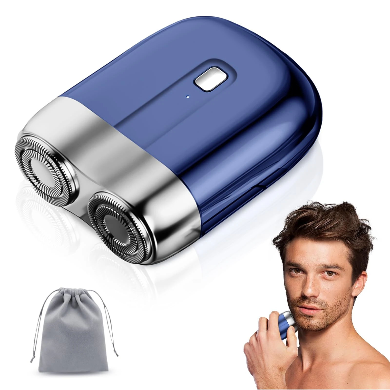 Portable USB Rechargeable Double Head Shaver, Mini Electric Shaver for Men, Waterproof Compact Razor for Wet & Dry Shaving, Home, Travel & Office Use (Blue)