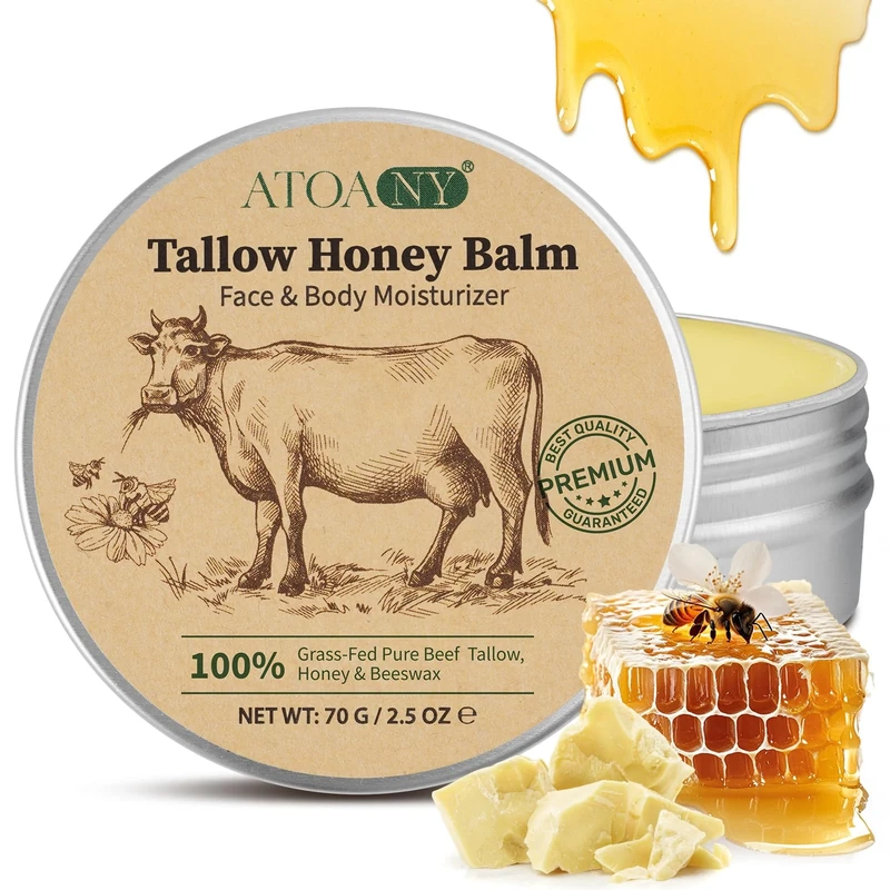 Tallow and Honey Balm, Deeply Moisturizing for Face & Body, Tallow Face Moisturizer, Grass-Fed Beef Tallow for Skin, Soothing All-Natural Moisturizer for Dry and Sensitive Skin, 2.5 oz