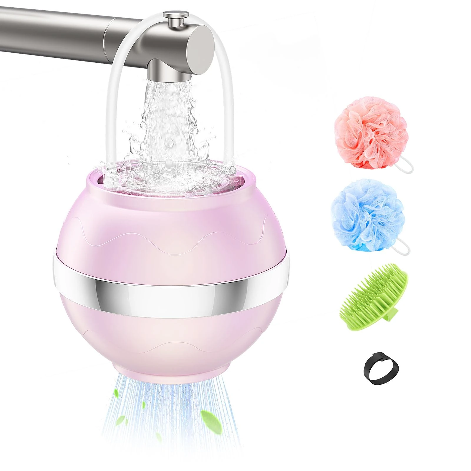 MoKo Bath Filter for Babies and Adults, Bath Water Filter for Tub, Removes Contaminants for Smoother Skin, Hair, Nails, Portable Shower Ball and Shampoo Brush, Pink