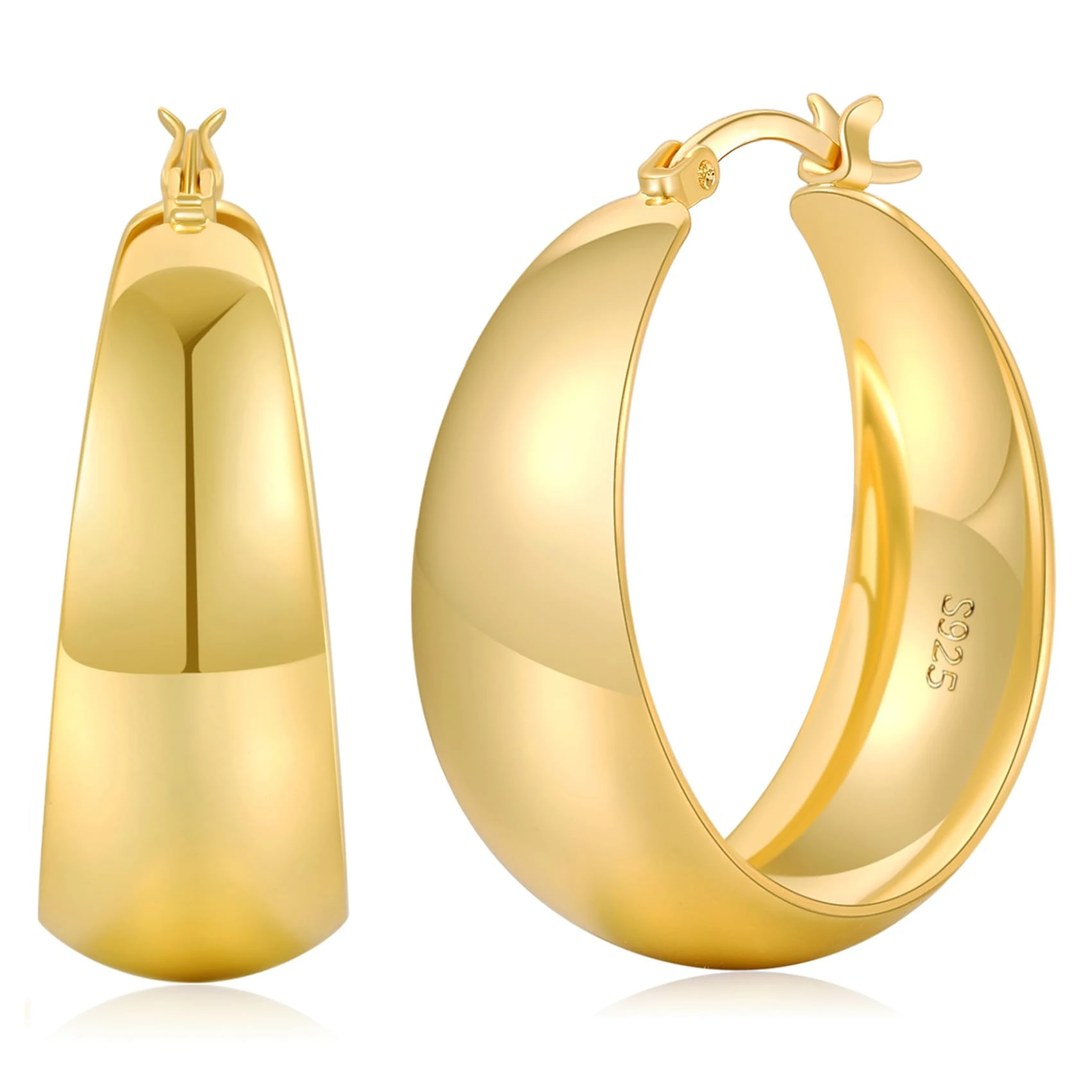 Senteria Chunky Gold Hoop Earrings for Women Hypoallergenic 14KGold Plated Hoops Earrings Lightweight Huggie Gold Earring for Women 30MM