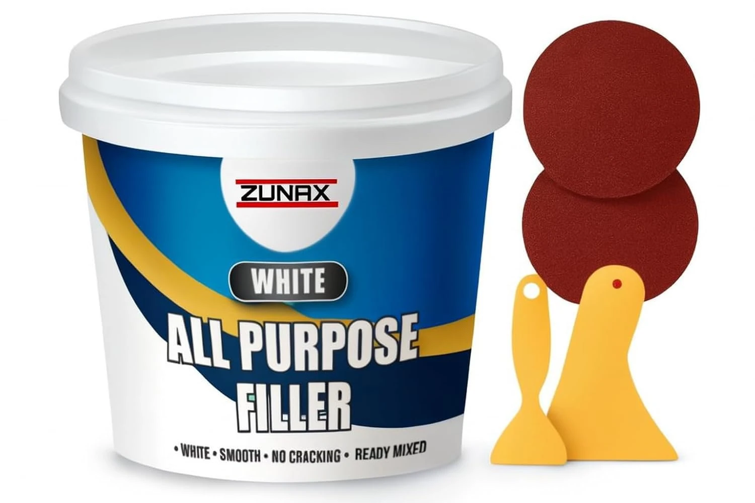 Multipurpose All-Purpose Ready Mixed Filler White 600g Tub with 2 Spreaders and 2 Sandpapers – 5pcs Filler Set – Ideal for Interior & Exterior Repairs on Walls, Ceilings, Plaster, and Various Surface