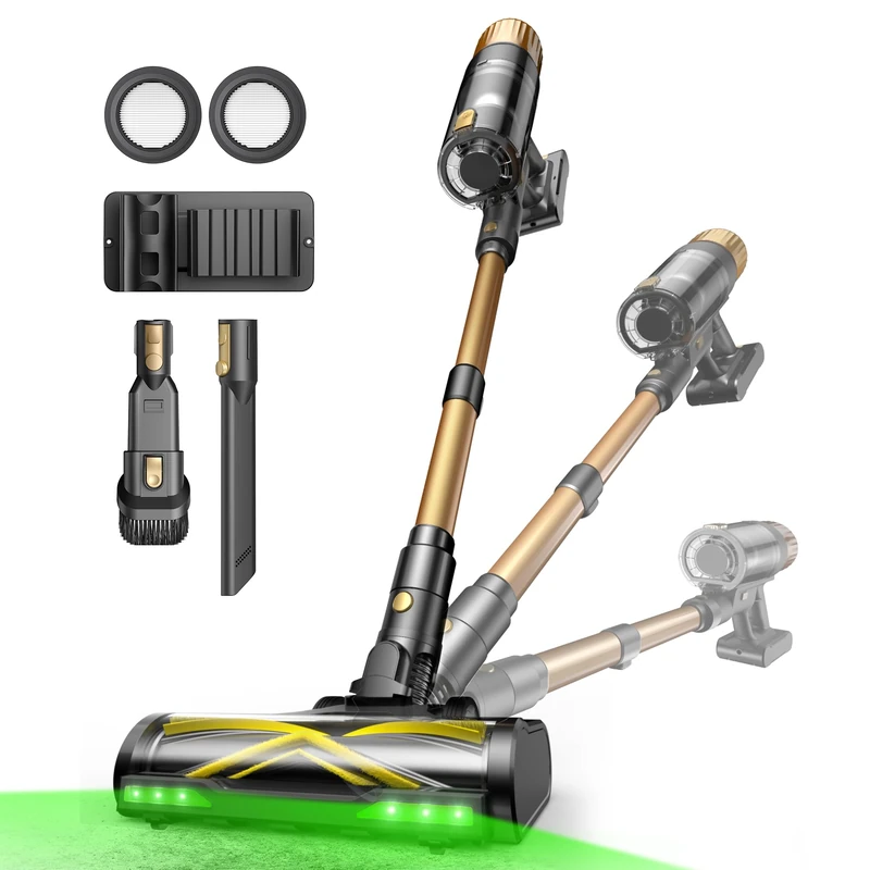 Ultenic U15 Cordless Vacuum Cleaner 60000Pa/65Min Runtime, Anti-tangle Brush with GreenEye Technology, Self Standing Stick Vacuum,Telescopic Tube, Optimal for All Floors,Carpet & Pet Hair-Dark yellow